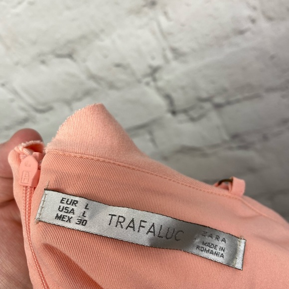 ZARA Peach apricot ruffle trim dress size L - Picture 2 of 4